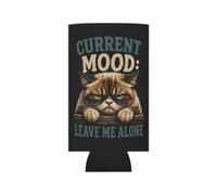 Slim Can Funny Cat Can Cooler for Slim 12 oz Cans - Current Mood Leave Me Alone - Double Sided Neoprene Drink Sleeve - Funny Cat Lover Gift