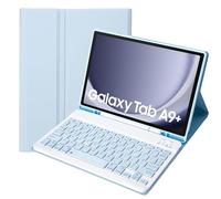 Slim Candy Colors Keyboard Case Compatible with Samsung Galaxy Tab A9 Plus 11 Inch 2023 Model (SM-X210/X216/X218) with S Pen Holder, Mutil Angles Stand Cover Detachable Wireless Keyboard (Light Blue)