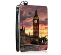 Slim Card Holder with Wristlet Small Wallets for Men Women, London by Night RFID Blocking Pocket Keychain Wallet, PU Leather Cute Travel Minimalist Card Organizer Case with ID Window, London By Night