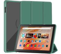 Slim Case for Amazon Fire HD 10 & Fire HD 10 Kid & Fire 10 Kid Pro(13th Gen, 2023 Release 10.1"), PU Leather Trifold Stand Cover PC Clear Back Dual Angle,Shell with Auto Wake/Sleep,Dull Green