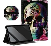 Slim Case for iPad 9th/8th/7th Generation 10.2 inch (2021/2020/2019) + 1 Screen Clean Pad, Folding Stand PU Leather Case Soft TPU Inner with Auto Wake/Sleep, Pink Rose Sugar Skull