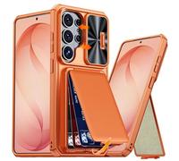 Slim Case for Samsung Galaxy S26 Ultra, Military Shockproof Hidden Card Holder Kickstand Case with Slide Camera Protection Cover,Orange