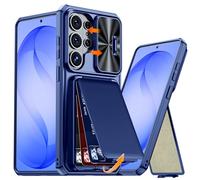 Slim Case For Samsung Galaxy S26 Ultra, Military Shockproof Hidden Card Holder Kickstand Case, With Slide Camera Protection Cover(Blue)