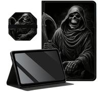 Slim Case for Samsung Galaxy Tab A7 Lite 8.7 inch (2021) + 1 Screen Clean Pad, Folding Stand PU Leather Case Soft TPU Inner with Auto Wake/Sleep, Scythe Death