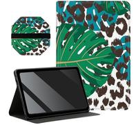 Slim Case for Samsung Galaxy Tab A7 Lite 8.7 inch (2021) + 1 Screen Clean Pad, Folding Stand PU Leather Case Soft TPU Inner with Auto Wake/Sleep, Green Leaf Leopards
