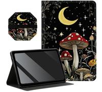 Slim Case for Samsung Galaxy Tab A7 Lite 8.7 inch (2021) + 1 Screen Clean Pad, Folding Stand PU Leather Case Soft TPU Inner with Auto Wake/Sleep, Mushrooms Moon