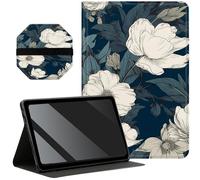 Slim Case for Samsung Galaxy Tab A8 10.5 inch 2022 SM-X200/X205/X207 + 1 Screen Clean Pad, Folding Stand PU Leather Case Soft TPU Inner with Auto Wake/Sleep, White Flowers