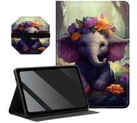 Slim Case for Samsung Galaxy Tab A8 10.5 inch 2022 SM-X200/X205/X207 + 1 Screen Clean Pad, Folding Stand PU Leather Case Soft TPU Inner with Auto Wake/Sleep, Little Elephant