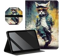 Slim Case for Samsung Galaxy Tab A8 10.5 inch 2022 SM-X200/X205/X207 + 1 Screen Clean Pad, Folding Stand PU Leather Case Soft TPU Inner with Auto Wake/Sleep, Cat Detective