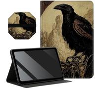 Slim Case for Samsung Galaxy Tab A8 10.5 inch 2022 SM-X200/X205/X207 + 1 Screen Clean Pad, Folding Stand PU Leather Case Soft TPU Inner with Auto Wake/Sleep, Black Crow Art