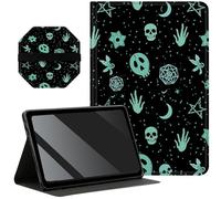 Slim Case for Samsung Galaxy Tab A8 10.5 inch 2022 SM-X200/X205/X207 + 1 Screen Clean Pad, Folding Stand PU Leather Case Soft TPU Inner with Auto Wake/Sleep, Skull Moon Gothic