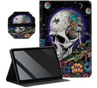 Slim Case for Samsung Galaxy Tab A9 8.7 inch 2023 + 1 Screen Clean Pad, Folding Stand PU Leather Case with Auto Wake/Sleep Cover for Galaxy Tab A9, Sugar Skull Moon