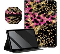 Slim Case for Samsung Galaxy Tab A9 Plus 11 inch 2023 + 1 Screen Clean Pad, Folding Stand PU Leather Case with Auto Wake/Sleep Cover for Galaxy Tab A9 Plus, Pink Golden Leopards