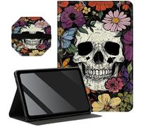 Slim Case for Samsung Galaxy Tab S6 Lite 10.4 inch 2024/2022/2020 Model + 1 Screen Clean Pad, Folding Stand PU Leather Case Soft TPU Inner with Auto Wake/Sleep, Sugar Flowers Skull