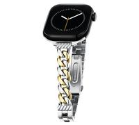 Slim Chain Watch Band for Apple Watch Series 11, 10, 9, 8, 7, 6, 5, 4, 3, 2, 1, SE 3/2/1 Women, Stainless Steel Metal Band for Apple Watch 40mm 41mm 42mm 38mm for iWatch Silver Gold Two Tones