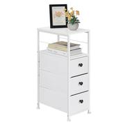 Slim Chest of Drawers with 3 Fabric Drawers, Narrow Dresser Storage Organiser with Storage Shelf Durable Steel Frame and Removable Drawers for Home Office Bedroom, White