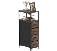 Slim Chest of Drawers with 4 Fabric Drawers, Narrow Dresser Storage Organiser with Storage Shelf Durable Steel Frame and Removable Drawers for Home Office Bedroom, Brown