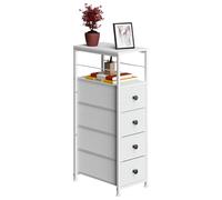 Slim Chest of Drawers with 4 Fabric Drawers, Narrow Dresser Storage Organiser with Storage Shelf Durable Steel Frame and Removable Drawers for Home Office Bedroom, White