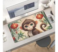Slim Chinese Style Monkey Desk Mat for Keyboard and Mouse 24x12 Inch Gaming Mouse Pad Protector Non-Slip Rubber Base Portable Deskpad for Office/Gaming/Remote Work Desktop Accessories Decor