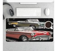 Slim Classic Car Roadsters Old Fashioned Desk Mat for Keyboard And Mouse 24x12 Inch Gaming Mouse Pad Protector Non-slip Rubber Base Portable Deskpad for Office/Gaming/Remote Work Desktop Accessories D