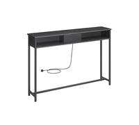 Slim Console Table With Charging Station and 2 Compartments, Charcoal Grey + Ink Black