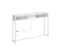 Slim Console Table With Charging Station and 2 Compartments, White