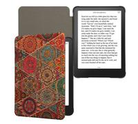 kwmobile Cork Case Compatible with Amazon Kindle Paperwhite (2024)/Colorsoft - Book Style Protective e-Reader Flip Cover Folio Case - Fractions Dark Pink/Red/Blue