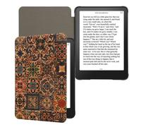 kwmobile Cork Case Compatible with Amazon Kindle Paperwhite (2024)/Colorsoft - Book Style Protective e-Reader Flip Cover Folio Case - Pattern Brown/Blue/Red