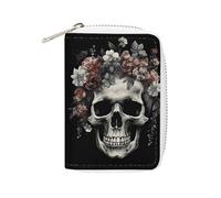 Slim Credit Card Holder for Men & Women - 20 Card Slots & 2 Coin Pockets, Skull in Darkness Cards Case PU Leather Wallet with Zipper for Travel