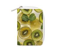 Slim Credit Card Holder for Men & Women - 20 Card Slots & 2 Coin Pockets, Sliced Lemon And Kiwi in Drink Cards Case PU Leather Wallet with Zipper for Travel
