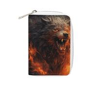 Slim Credit Card Holder for Men & Women - 20 Card Slots & 2 Coin Pockets, Wild Wolf in The Fire Cards Case PU Leather Wallet with Zipper for Travel