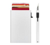 Slim Credit Card Holder in Silver Aluminium | Minimal Men's Wallet with Pop-Up Mechanism and RFID Protection | Expandable Anti-Flex Design with Integrated Coin Purse