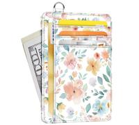 Slim Credit Card Holder Wallet Women Thin Minimalist Card Organizer Case Cute Small ID Window Girl Ladies Womens Wallets, Watercolor Floral