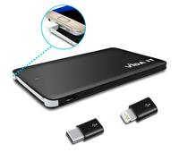 Vida IT vCard+ Ultra Slim Power Bank 4000mAh Mobile Phone Portable Charger Small Rechargeable Flat Battery Pack for iPhone Samsung Android USB C with Built-In Cable Thin Pocket Size 8mm (Black)