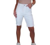 Paulo Due Ladies High Waist Slim Fit Denim Bermuda Shorts - Women's Cotton Summer Shorts with Contrast Turn-Up Cuff Off White 10-22 (20)
