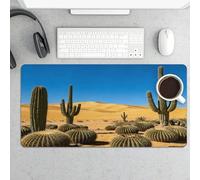 Slim Desert Cactus View Desk Mat for Keyboard and Mouse 24x12 Inch Gaming Mouse Pad Protector Non-Slip Rubber Base Portable Deskpad for Office/Gaming/Remote Work Desktop Accessories Decor