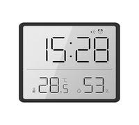 Slim Digital Clock, Small LCD Display with Temperature & Humidity, 12/24 H & ℃/℉, Magnetic, Battery Powered Desk Alarm Clock for Home Office School and Travel, Wall-Mountable & Tabletop (Black)