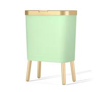 Slim Double Kitchen Trash Can Cabinet with Legs, Narrow Pop-Up Lid Garbage Bin, Small Plastic Waste Container for Bathroom, Bedroom, Office (Light Green)