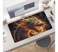 Slim Fire Chinese Dragon Desk Mat for Keyboard and Mouse 24x12 Inch Gaming Mouse Pad Protector Non-Slip Rubber Base Portable Deskpad for Office/Gaming/Remote Work Desktop Accessories Decor