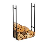 Relaxdays Slim Firewood Rack, Metal Log Holder for In- and Outdoor Use, Wood Pile Shelf HWD 90x60x20 cm, Black