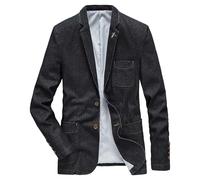 Slim Fit Denim Blazer Mens Long Sleeve Two Button Jean Jackets Business Suit Jacket Sport Coat Black 3X-Large