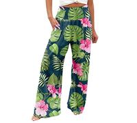 Slim Fit Joggers Pleated Summer Thin Wide Leg Trousers Straight Leg Work Pants Jogging Bottoms Womens Summer Trousers Sportswear Elastic Waist Beach Pant Floral Printed Boho Joggers Loose Activewear