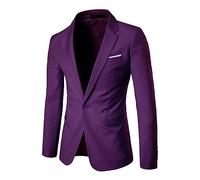Slim Fit Mens Blazer 1 Button Formal Casual Suit Jacket Wedding Tuxedo Jackets Solid Color Long Sleeve Outwear Lightweight Business Suit Blazer Stylish Classic Men Jacket Tops Plus Size Purple