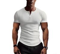 Slim Fit Men's Ribbed Tee with V Neck Ideal for Summer Active Lifestyle (M White)