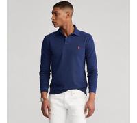 Slim Fit Polo Shirt with Cotton Pique and Long Sleeves Dark Blue