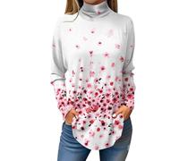 Slim Fit Shirt Women's Waist Top High Necked Long Sleeved Shirt Autumn and Winter Casual Printed Clothing Summer Tops for Women (Rose Gold, S)