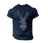 Slim Fit Short Sleeve Basic T Shirt for Men Male All Season Christmas T Shirt Partial Round Neck Solid Color Tree Print Comfortable Short Sleeve Plus Size for Indoor Outdoor Walking (Navy, XXXL)