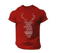 Slim Fit Short Sleeve Basic T Shirt for Men Male All Season Christmas T Shirt Partial Round Neck Solid Color Tree Print Comfortable Short Sleeve Plus Size for Indoor Outdoor Walking (Red, XXXXL)