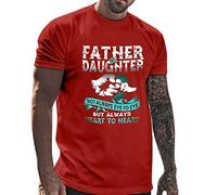 Slim Fit Short Sleeve Basic T Shirt for Men Male Spring and Summer Fathers Day Casual Retro Letter Partial Printing T Shirt Round Neck Short Sleeve Top for Indoor Outdoor Sports Daily Life (Red, M)