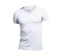 Slim Fit Short Sleeve Basic T Shirt for Men Short Sleeve Solid Cotton V Neck T Shirts for Indoor Outdoor Sports Daily Life (White, M)